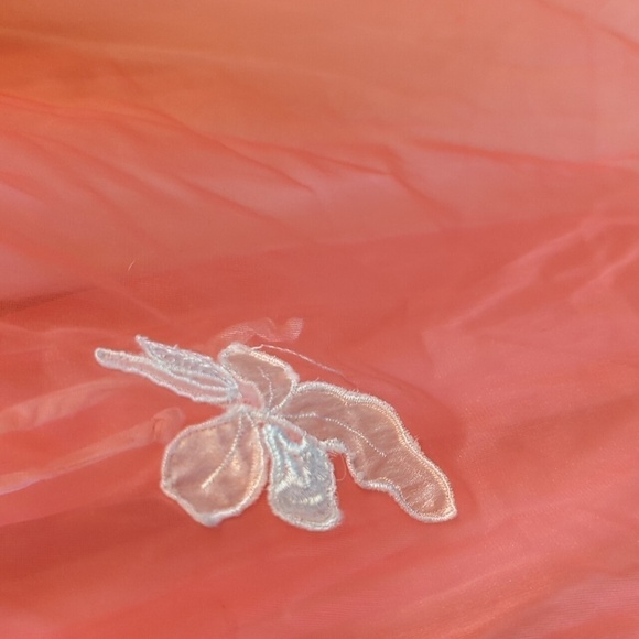 Vintage Coral Chiffon Fairycore Dress Sheer See Through Strappy Y2K Romance - Picture 7 of 15